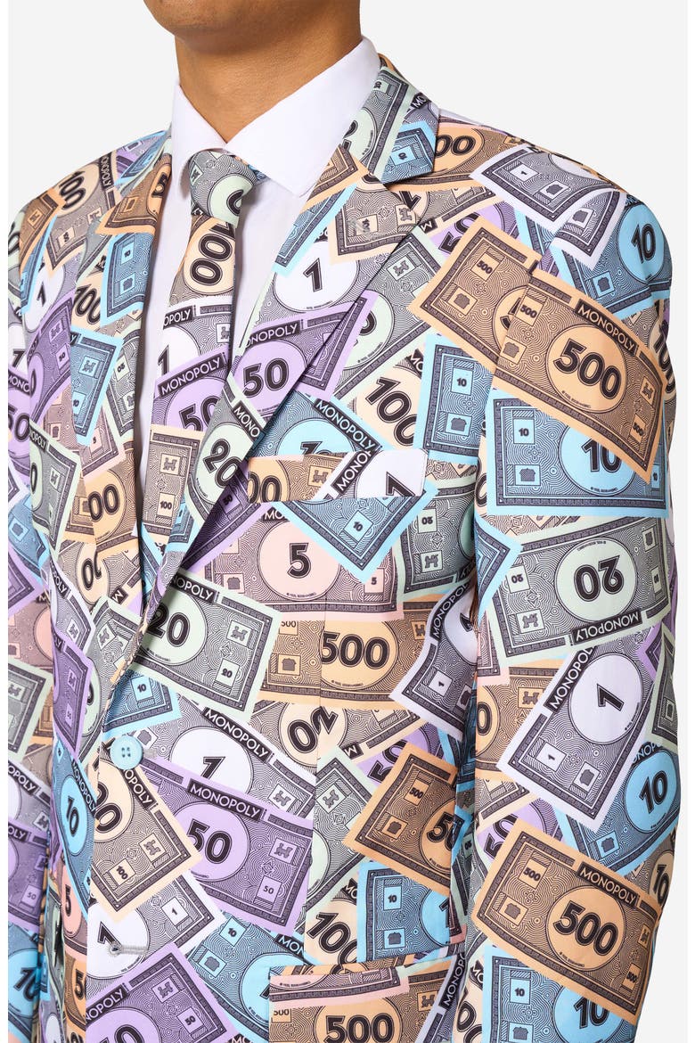 x Monopoly Slim Fit Two-Piece Suit & Tie Set, Alternate, color, BLACK