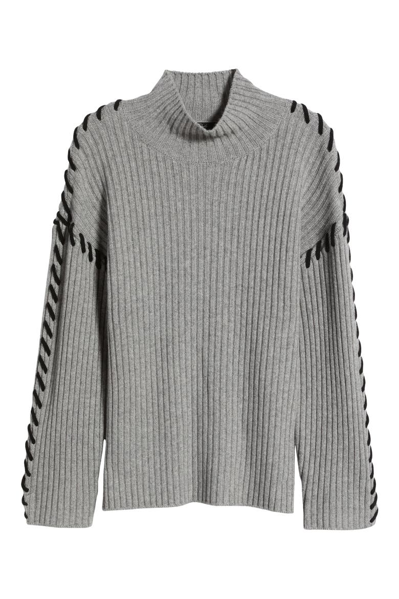 Liam Whipstitch Rib Turtleneck Sweater, Alternate, color, HEATHER GREY