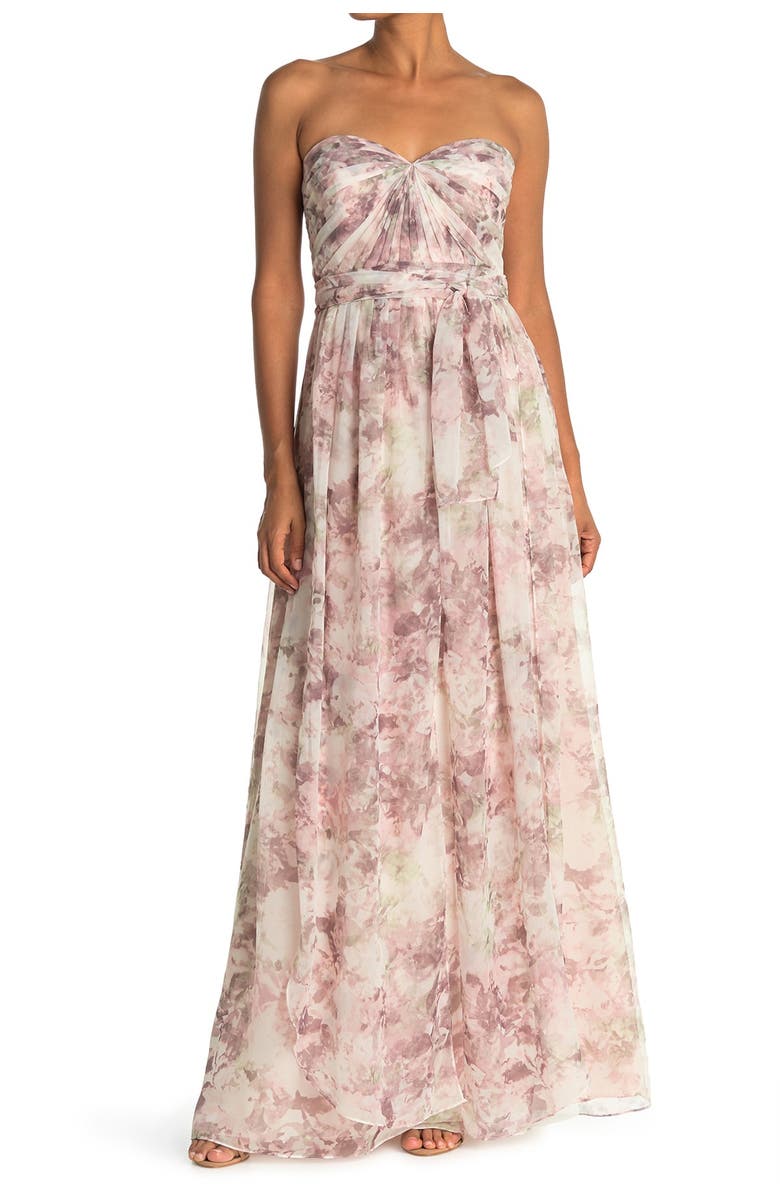 Jenny Yoo Nyla Floral Print Convertible Strapless Chiffon Gown, Main, color,