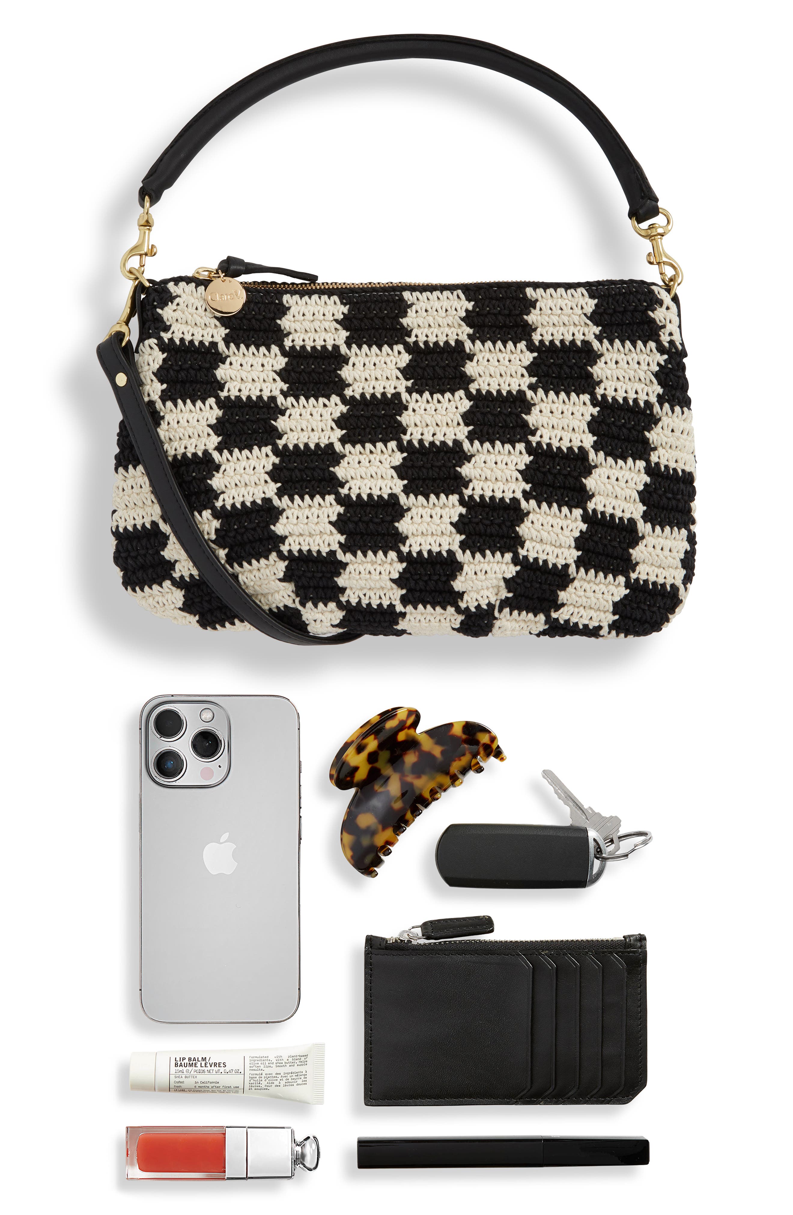 Petit Moyen Crochet Cotton Messenger Bag, Alternate, color, BLACK/CREAM CROCHET CHECKER