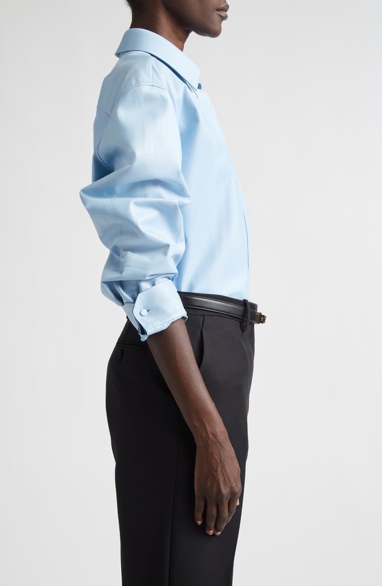 TOM FORD French Plongé Leather Button-Up Shirt, Alternate, color, Pale Blue