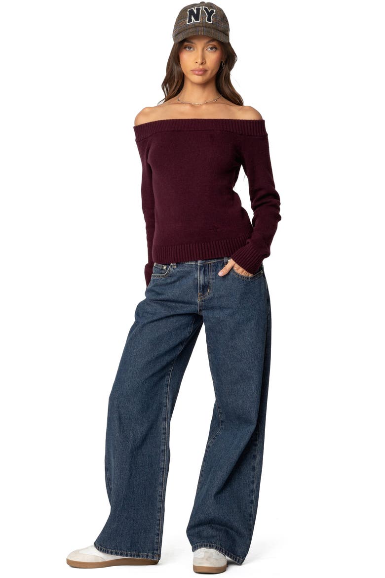Elona Off the Shoulder Long Sleeve Knit Top, Alternate, color, BURGUNDY
