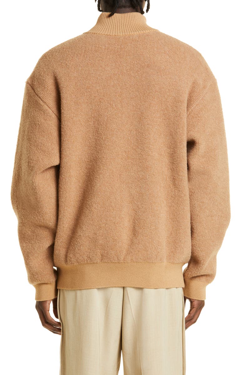Jacquemus La Maille Berger Embroidered Logo Half Zip Merino Wool Blend Sweater, Alternate, color, 