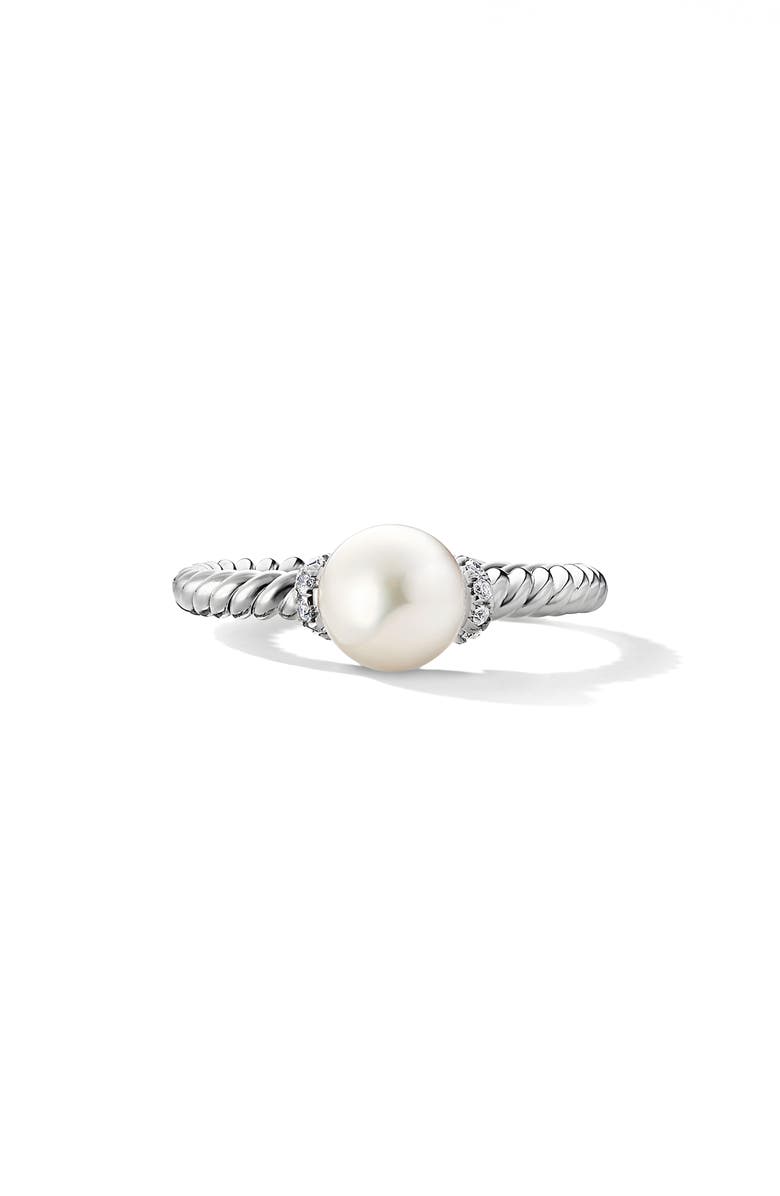 David Yurman Solari Akoya Pearl & Pavé Diamond Ring in 18K White Gold, Main, color,
