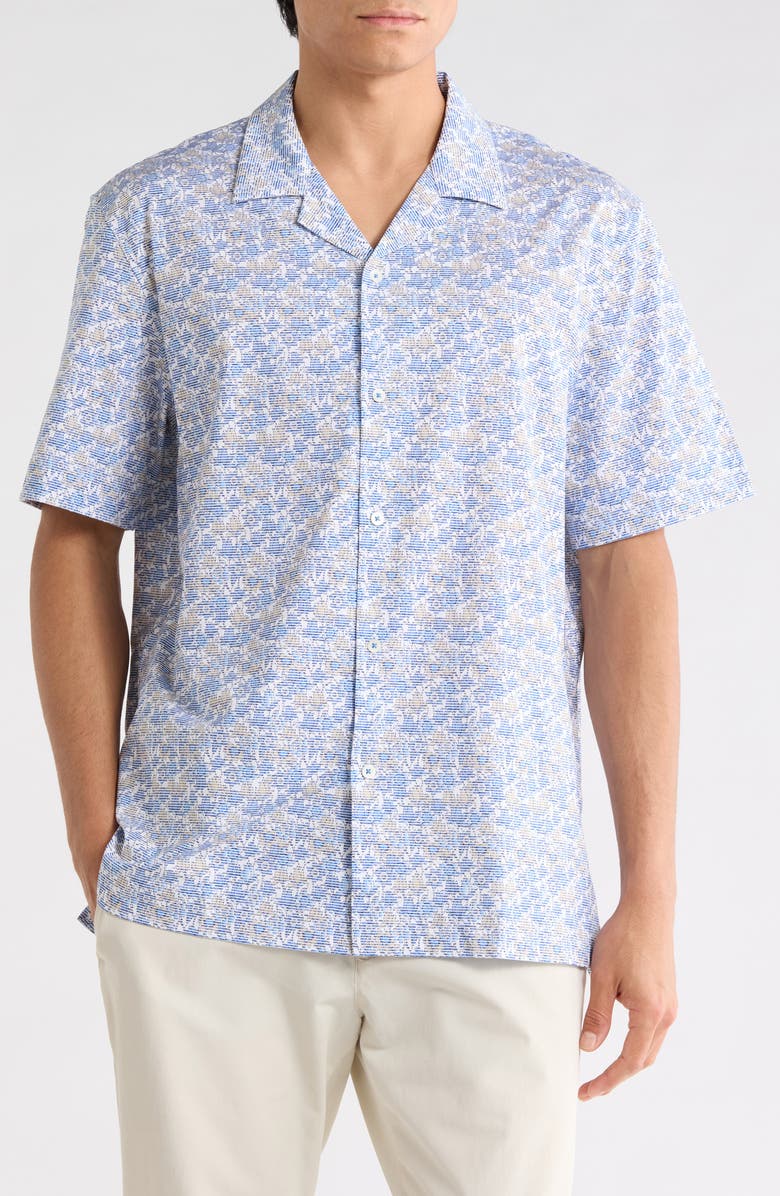 Bugatchi Floral Stretch Cotton Camp Shirt, Main, color, Classic Blue