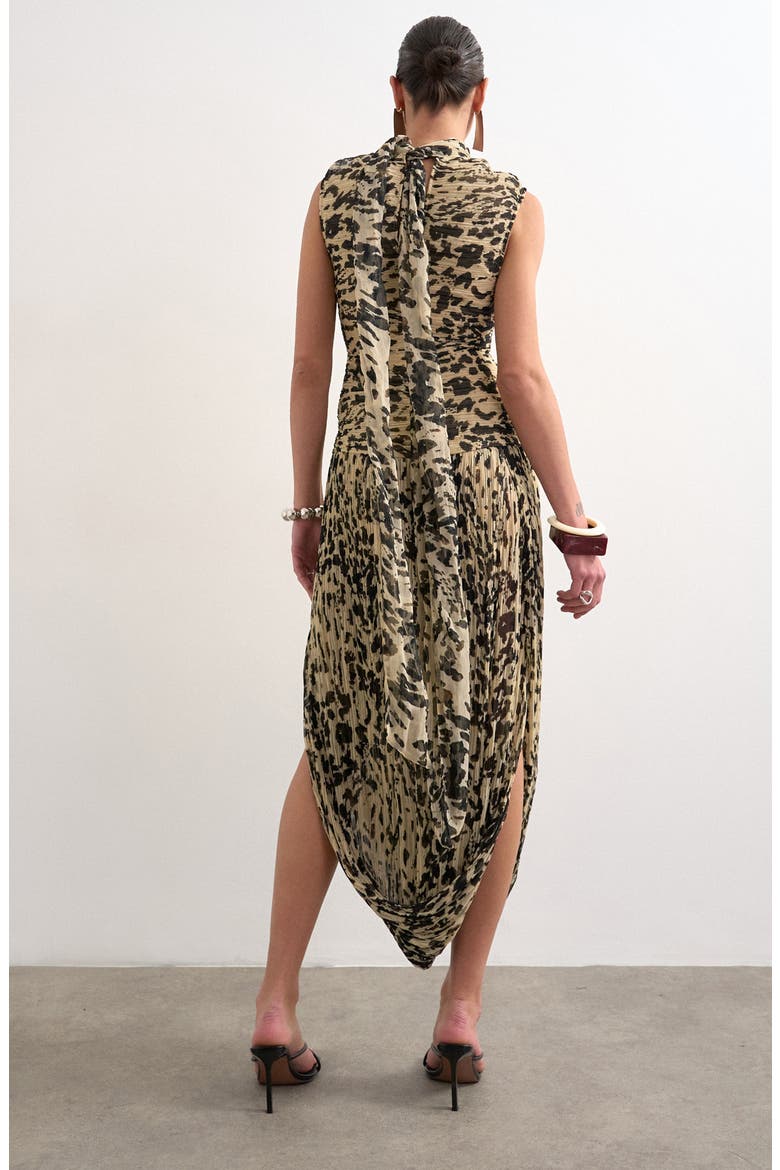 Chiffon Scarf Neck Midi Dress, Alternate, color, BLACK