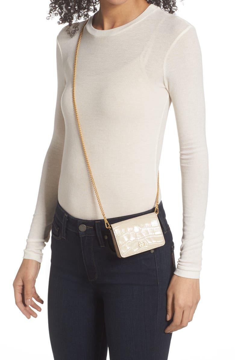 Tory Burch Nano Walker Leather Wallet on a Chain, Alternate, color, 