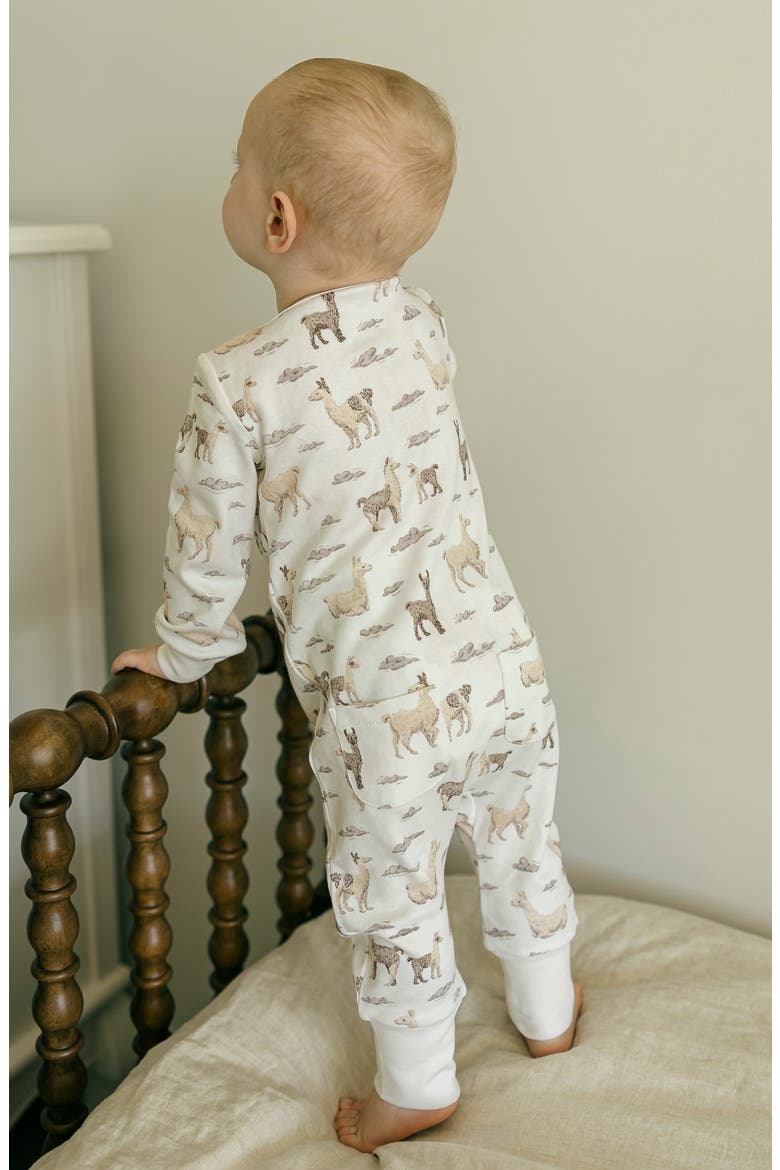 Print Organic Cotton Zip Romper, Alternate, color, LLAMA