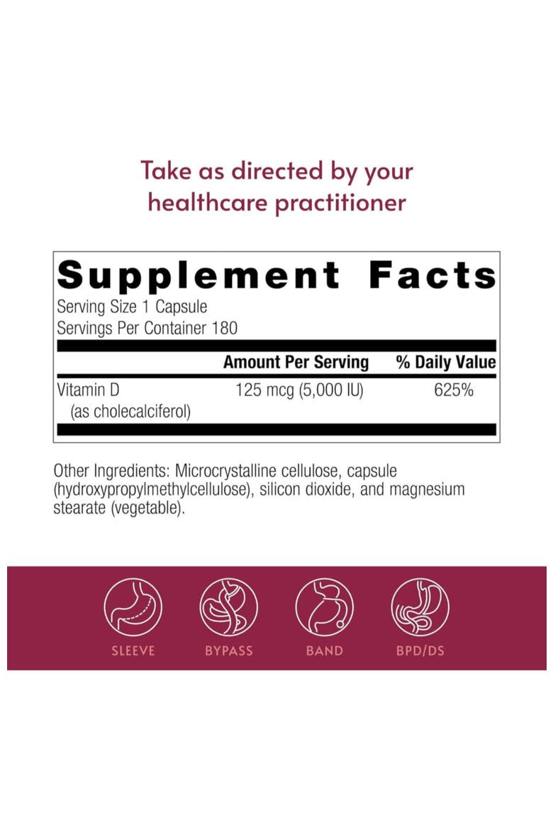 Vitamin D3 5000 IU High Potency Bone Support Capsules 180 Count, Alternate, color, None