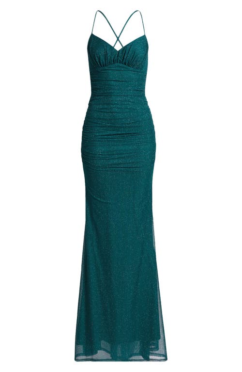City Studio Glitter Mesh Strappy Dress In Hunter Green