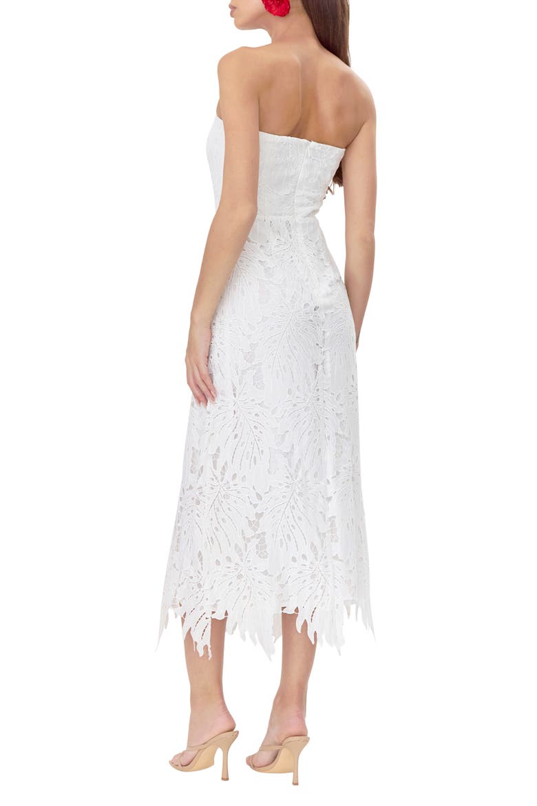 Jessika 3D Lace Strapless Midi Dress, Alternate, color, WHITE