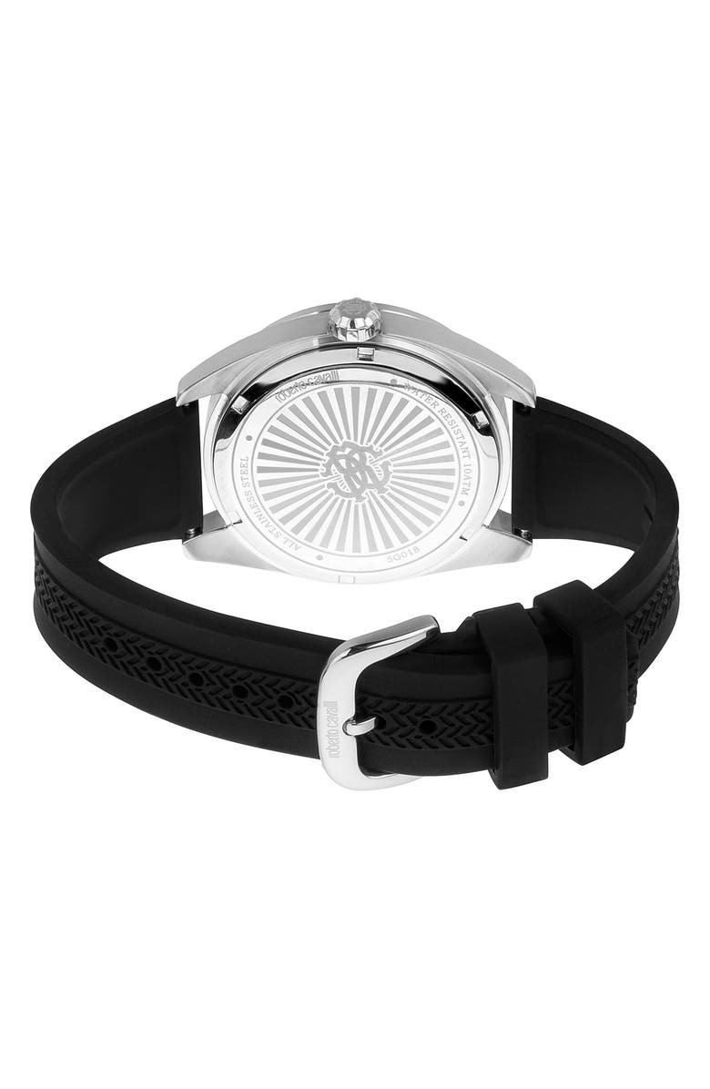 Roberto Cavalli Three-Hand Quartz Silicone Strap Watch, 42mm, Alternate, color, 