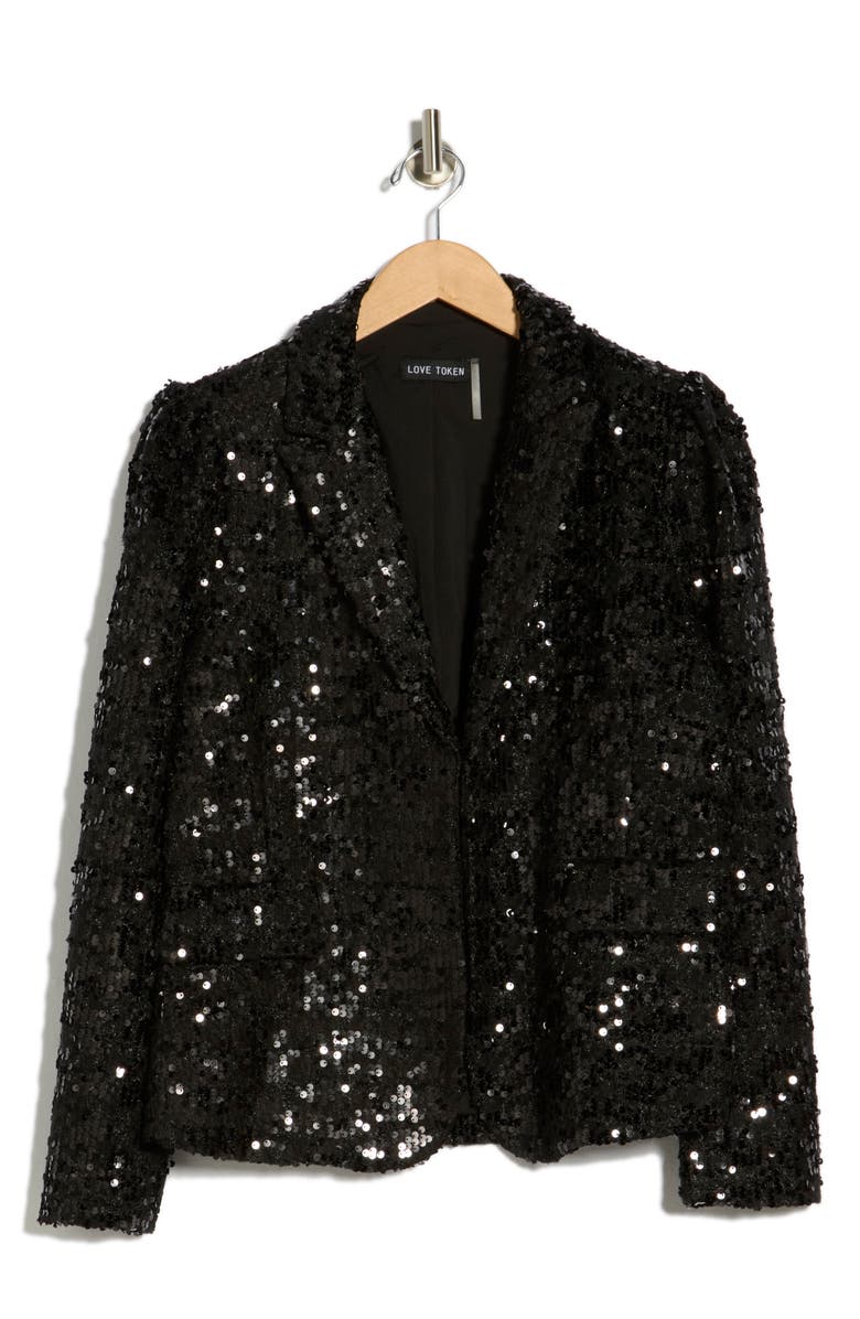 Love Token Jensen Sequin Blazer, Alternate, color, Black