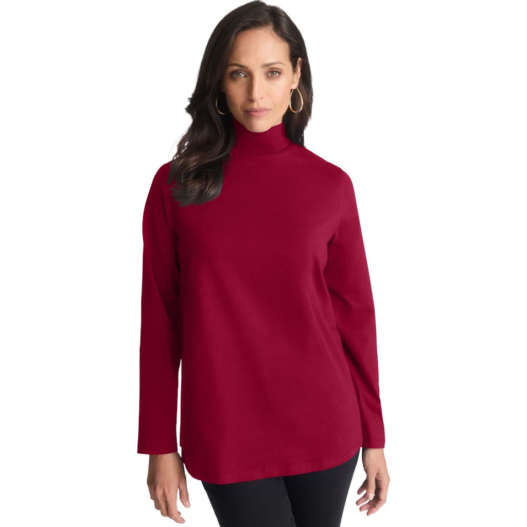 Jessica London Long Sleeve Mockneck Tee In Red