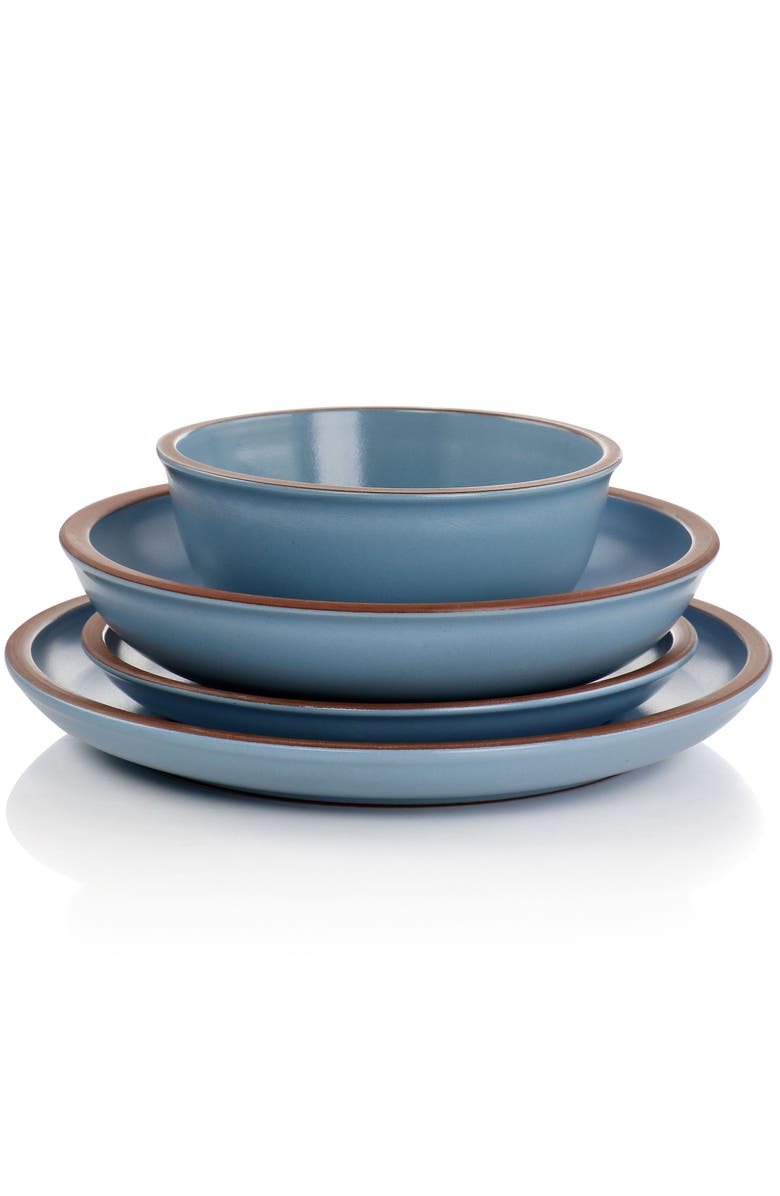 Soho Lounge Lagos 16 Piece Terracotta Double Bowl Dinnerware Set, Alternate, color, Blue