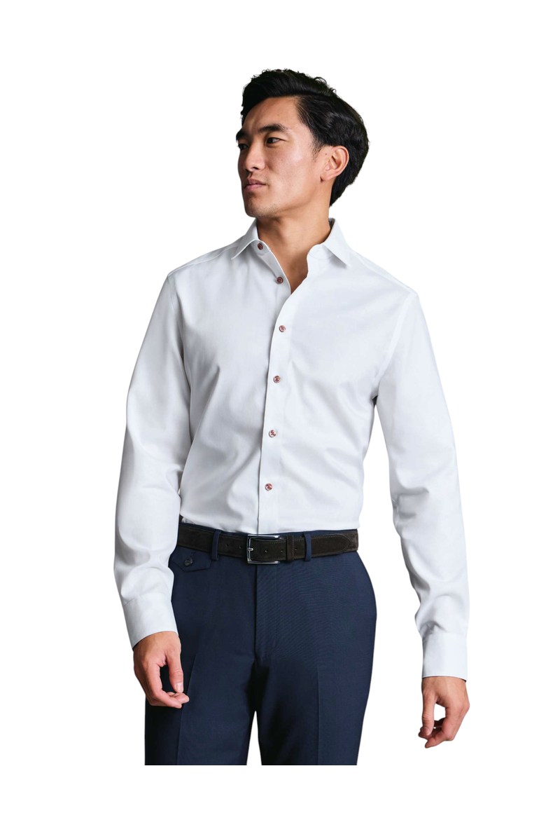 Non-Iron Stretch Printed Trim Shirt, Main, color, White