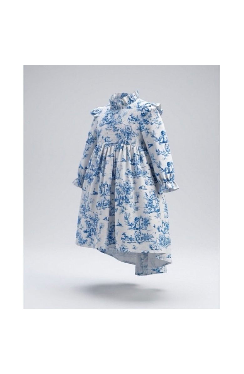 Piper&Cloth Aoki Blue Toile Long Sleeve Dress, Alternate, color, 7-8Y