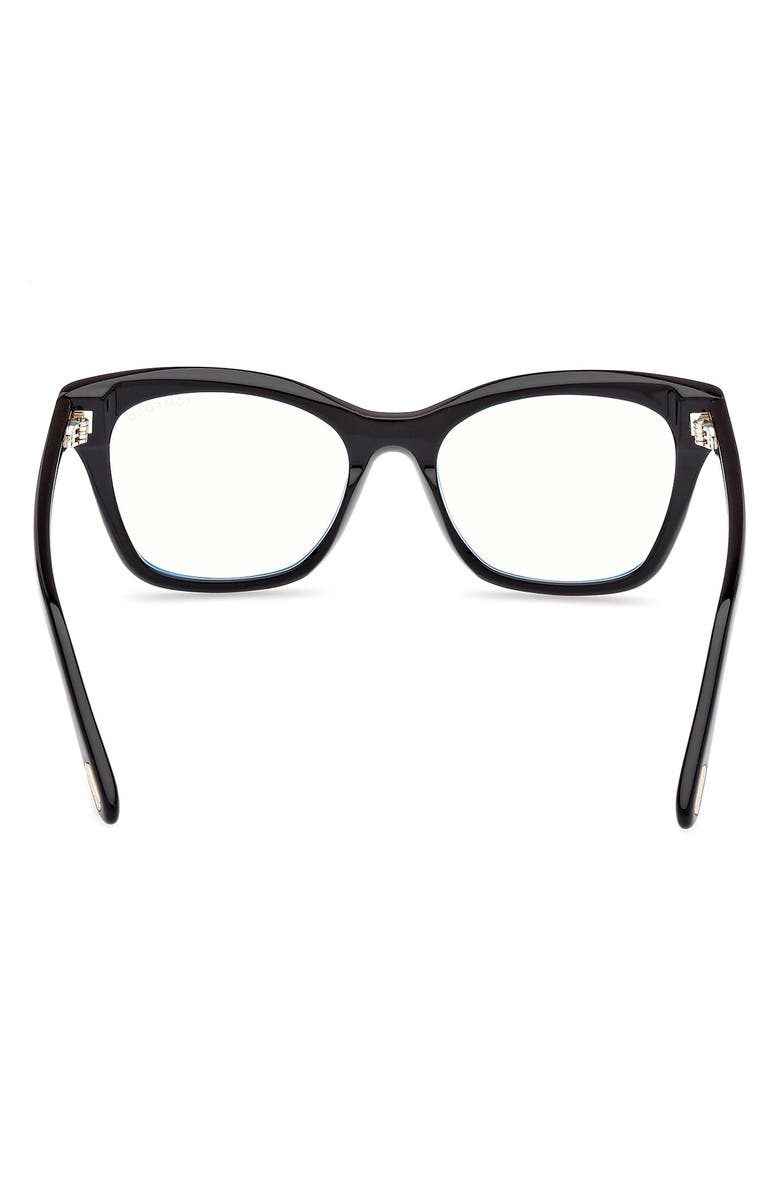 TOM FORD 53mm Cat Eye Blue Light Blocking Optical Glasses, Alternate, color, Black Eco / T Logo