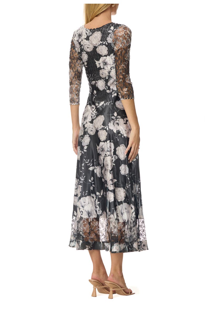 Komarov Floral Dress with Lace Sleeves, Alternate, color, Night Rose