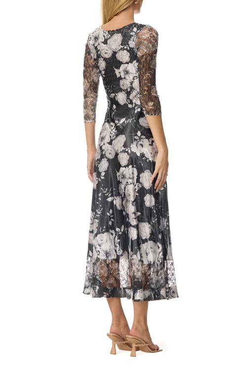Komarov Floral Dress With Lace Sleeves In Black