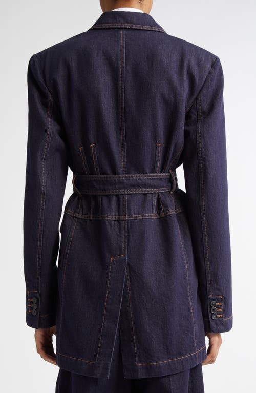 Sportmax Waist Belted Longline Jacket With Notched Lapels In Navy