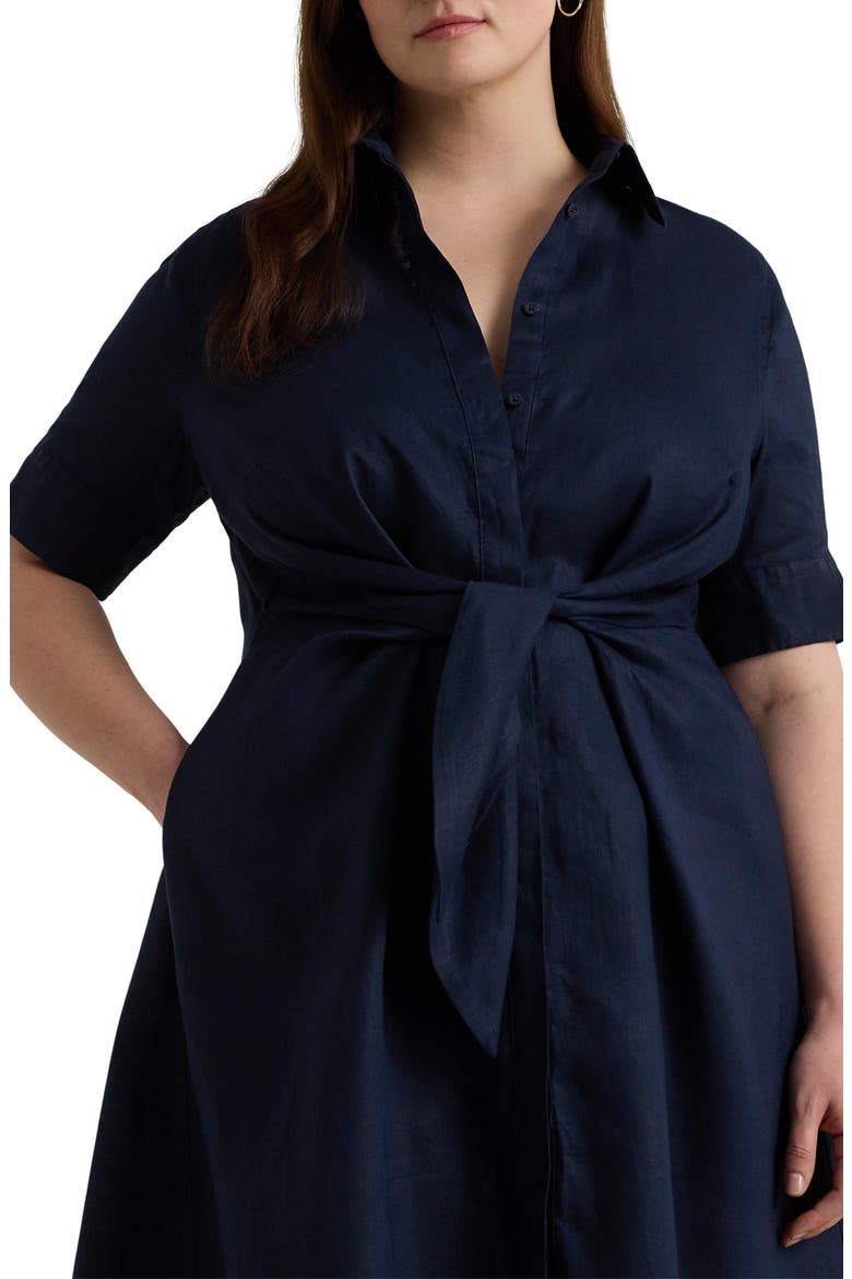 Front Tie Linen Shirtdress, Alternate, color, LAUREN NAVY