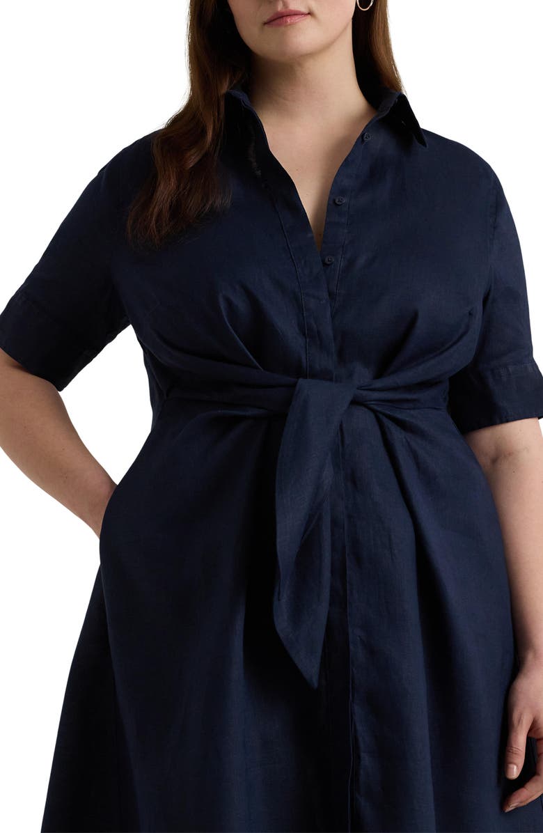 Lauren Ralph Lauren Front Tie Linen Shirtdress, Alternate, color,
