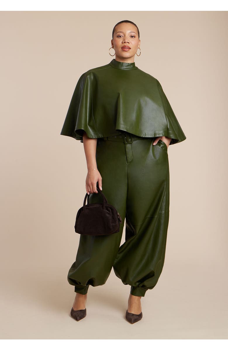 ELOQUII Belted Faux Leather Balloon Pant, Alternate, color, Dark Forest Green