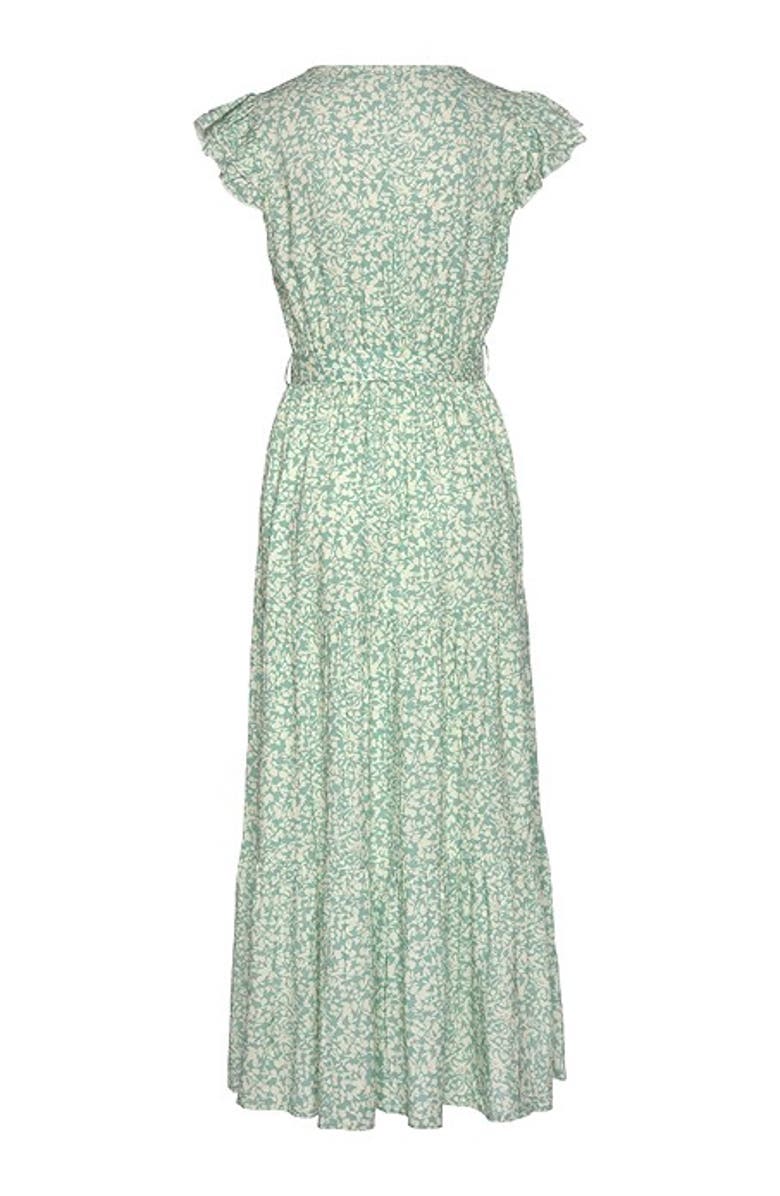 LASCANA Women's Flutter Sleeve Maxi Dress, Alternate, color, Green Patterned