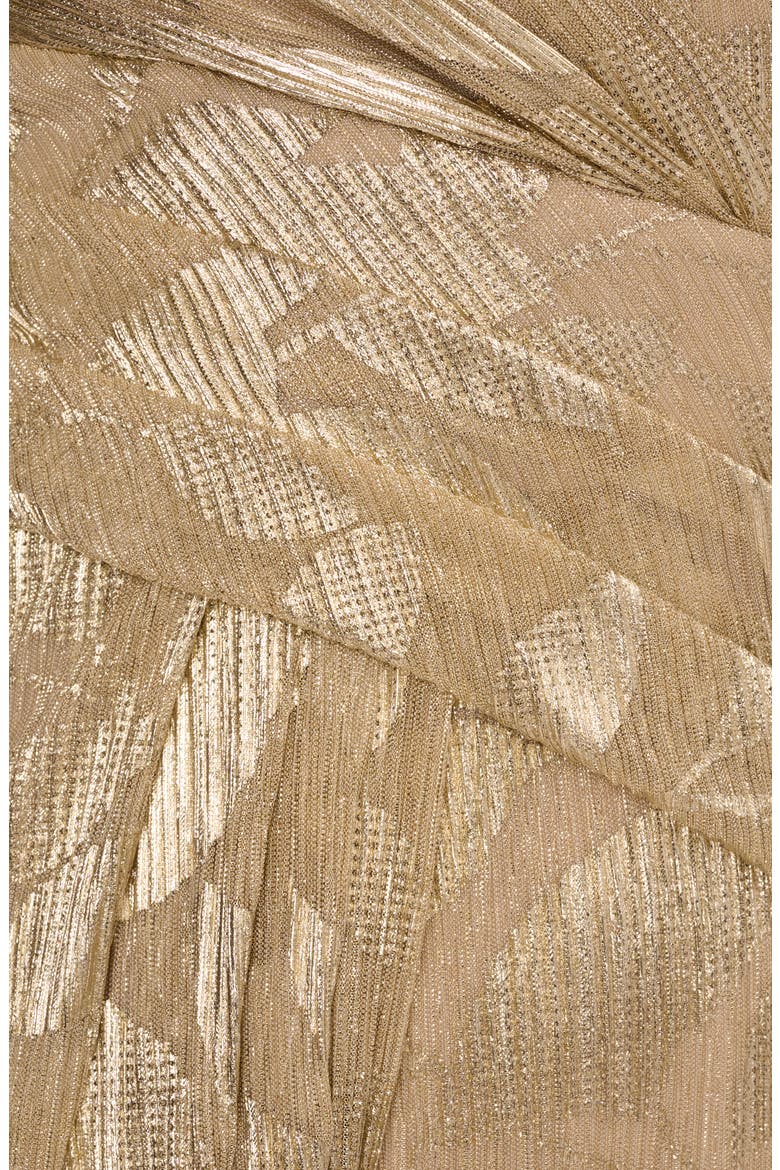 Metallic Leaf Jacquard Draped Gown, Alternate, color, CHAMPAGNE/ GOLD
