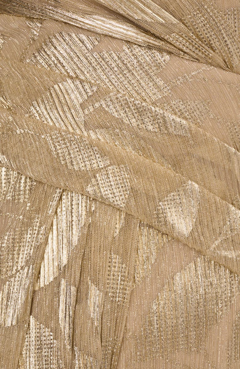 Adrianna Papell Metallic Leaf Jacquard Draped Gown, Alternate, color, Champagne/ Gold