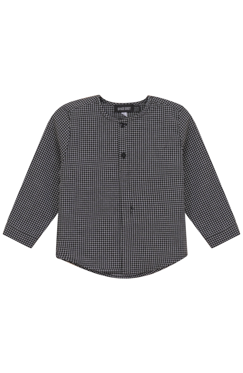 Space Grey Checkered Woven Button Up Long Sleeve Shirt, Main, color, Black