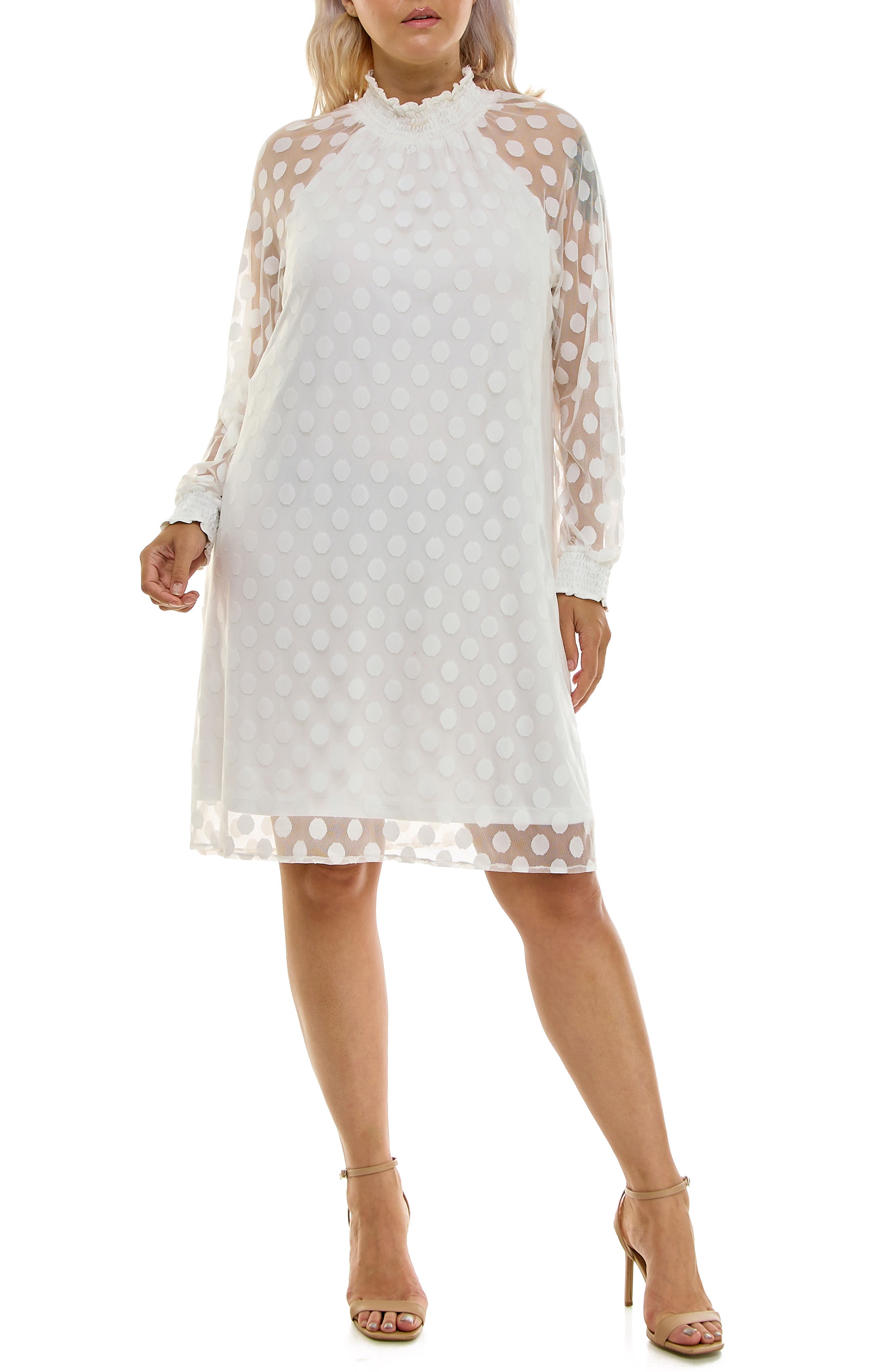 Nina Leonard Mock Neck Long Sleeve Trapeze Dress