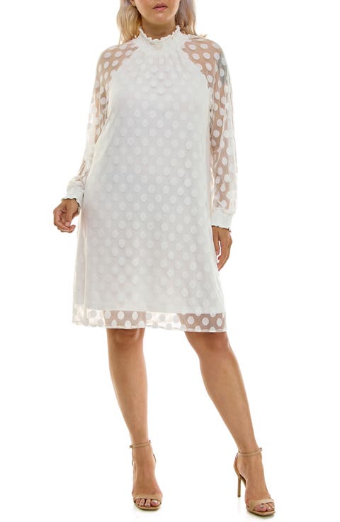 Mock Neck Long Sleeve Trapeze Dress (Plus)