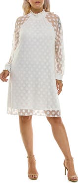 Nina Leonard Mock Neck Long Sleeve Trapeze Dress