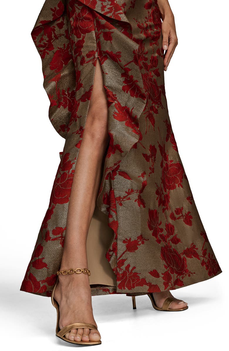 Donna Karan New York Floral Metallic Jacquard Sleeveless Gown, Alternate, color, Gold/ Autumn