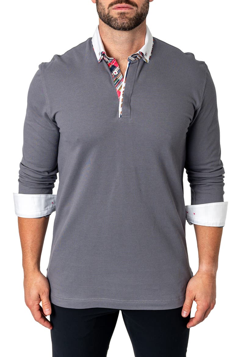 Newton Solid Mirage Grey Long Sleeve Polo, Alternate, color, GREY