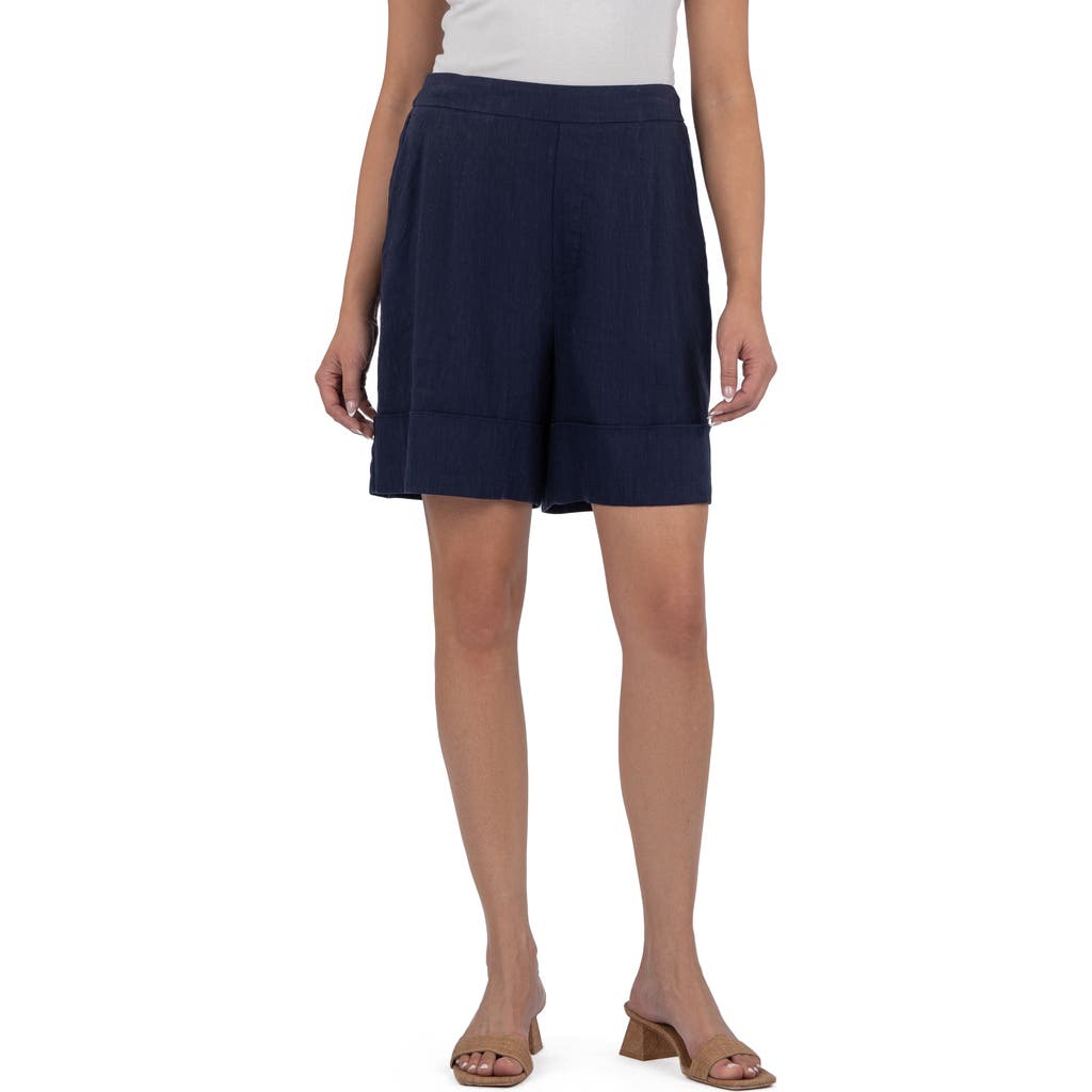 Kut From The Kloth Nicole Pull-on Linen Blend Shorts In Blue
