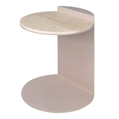 Evelyn 20" Contemporary Natural Marble/Metal Handmade C-Shaped End Table
