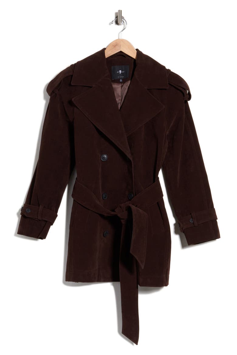 Drop Waist Faux Suede Trench Jacket, Alternate, color, CHOCOLATE