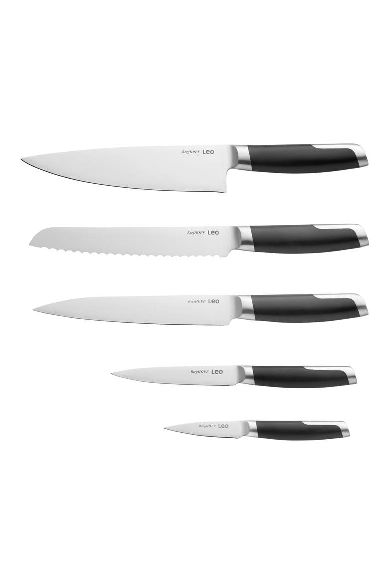 Leo 6-Piece Knife Block Set, Alternate, color, BLACK/ SILVER