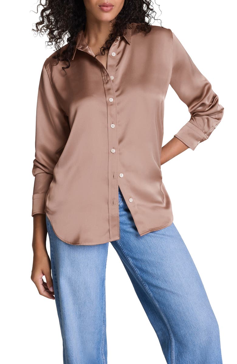 SPANX<sup>®</sup> Better Than Silk Button-Down Shirt, Main, color, Cafe Au Lait