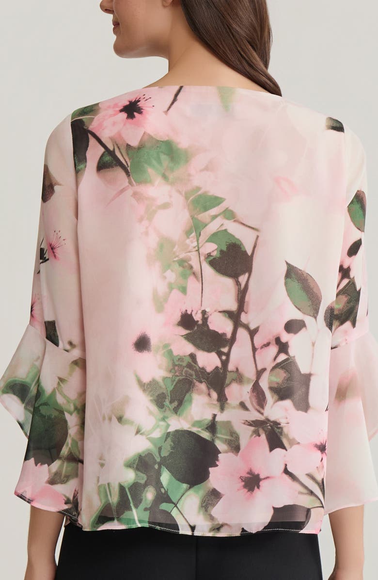 KASPER Floral Print Flutter Sleeve Top, Alternate, color, Vanilla Ice Multi