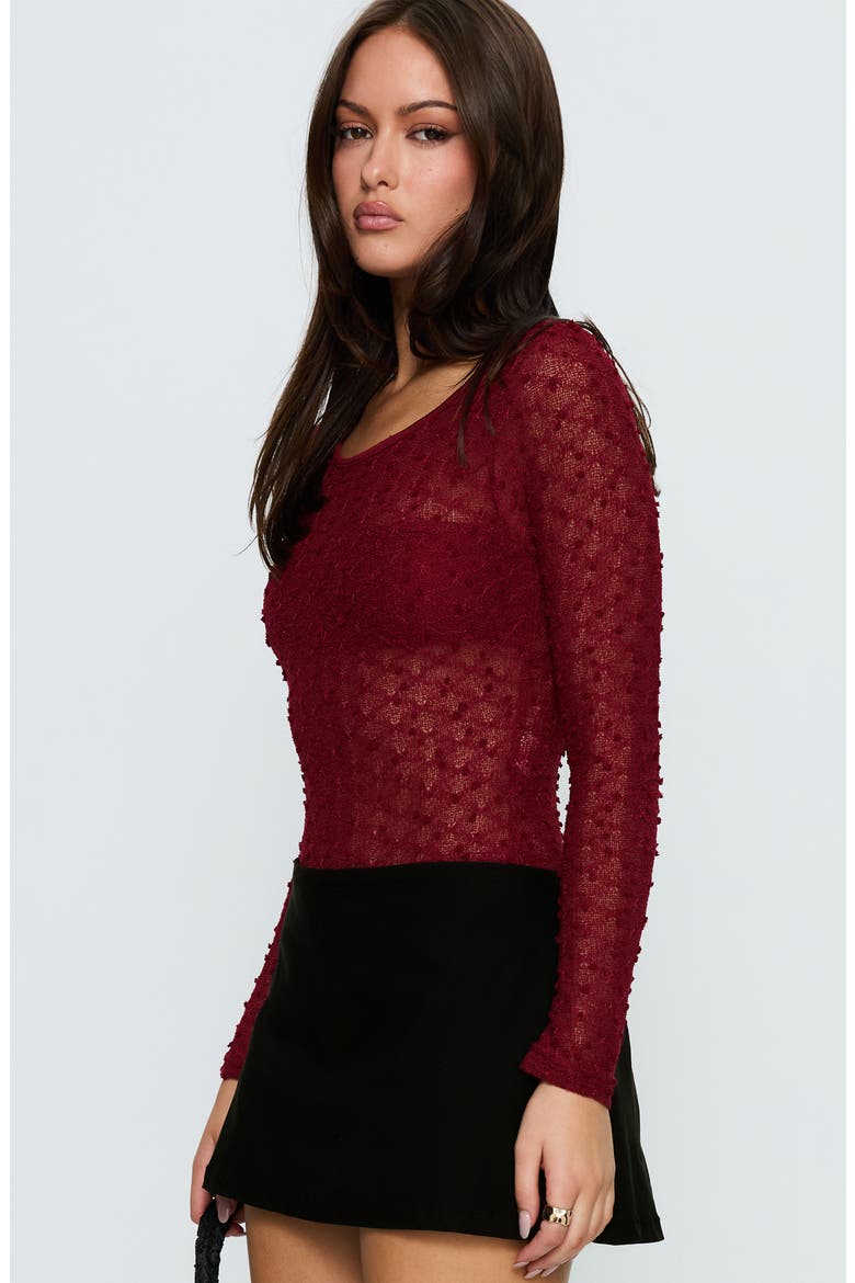 Harly Sheer Long Sleeve Bodysuit, Alternate, color, RED