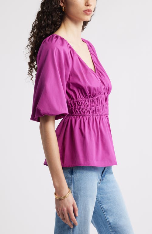 Nordstrom Puff Sleeve Cotton Poplin Shirt In Pink Wild Aster