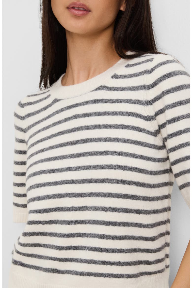 Alexis Striped Short Sleeve Sweater, Alternate, color, COCONUT MILK/ HEATHER GREY