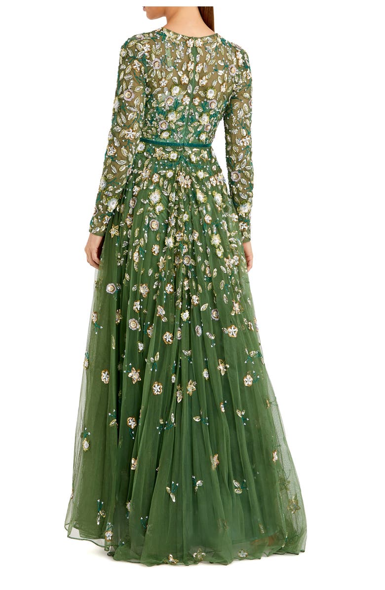 Mac Duggal Petite Embellished High Neck Long Sleeve A-Line Gown, Alternate, color, Sage