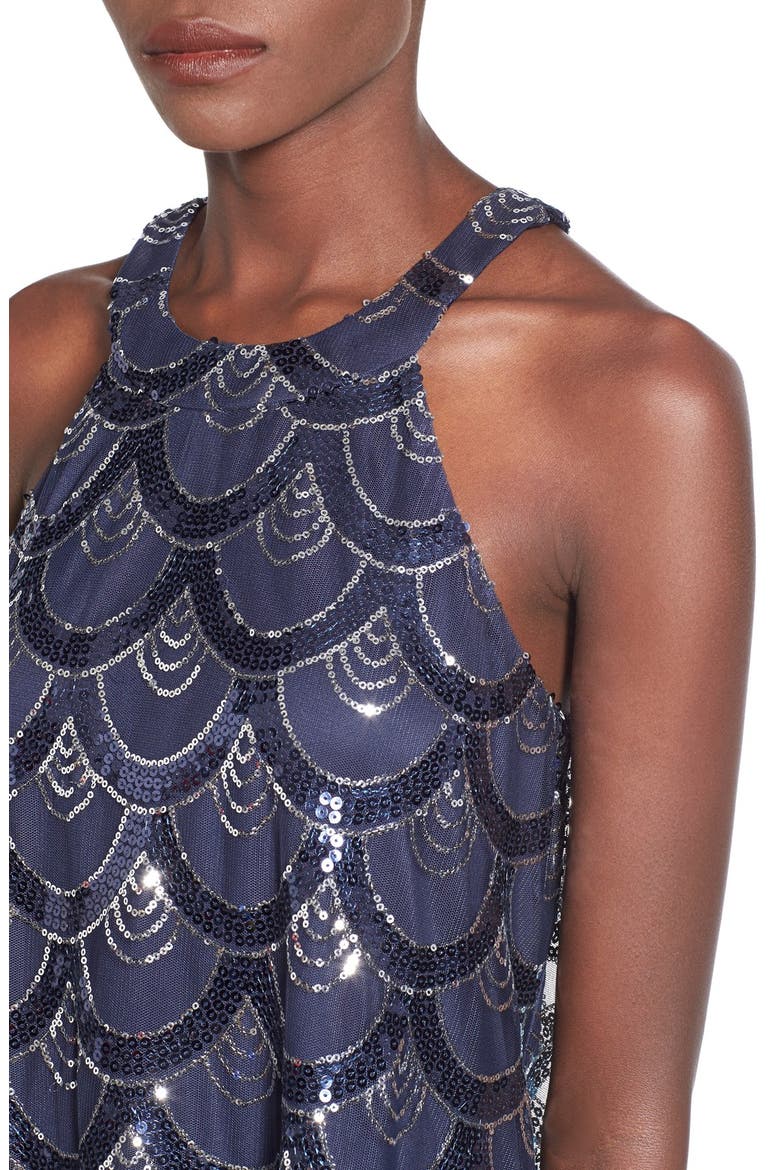 High Neck Sequin Dress, Alternate, color, NAVY/ SILVER
