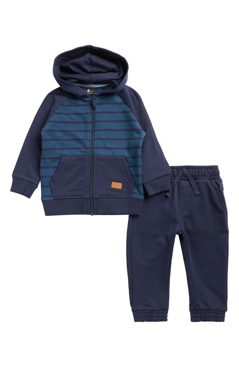 7 For All Mankind Zip Hoodie & Joggers Set, Main, color, Dark Denim