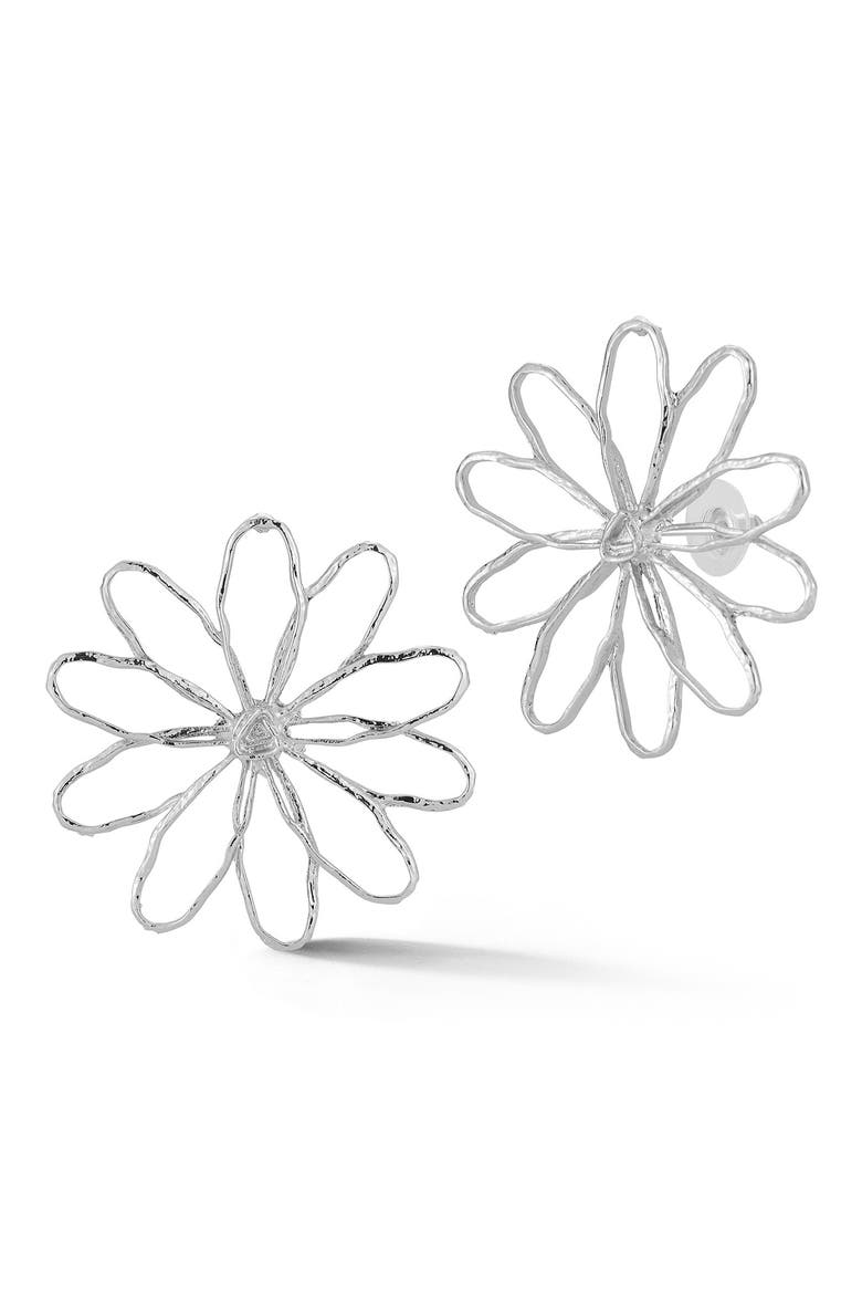 Hammered Flower Stud Earrings, Main, color, SILVER